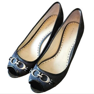 Coach Monogram Wedge Canvas  Black Heel Shoes Size 8 Black.